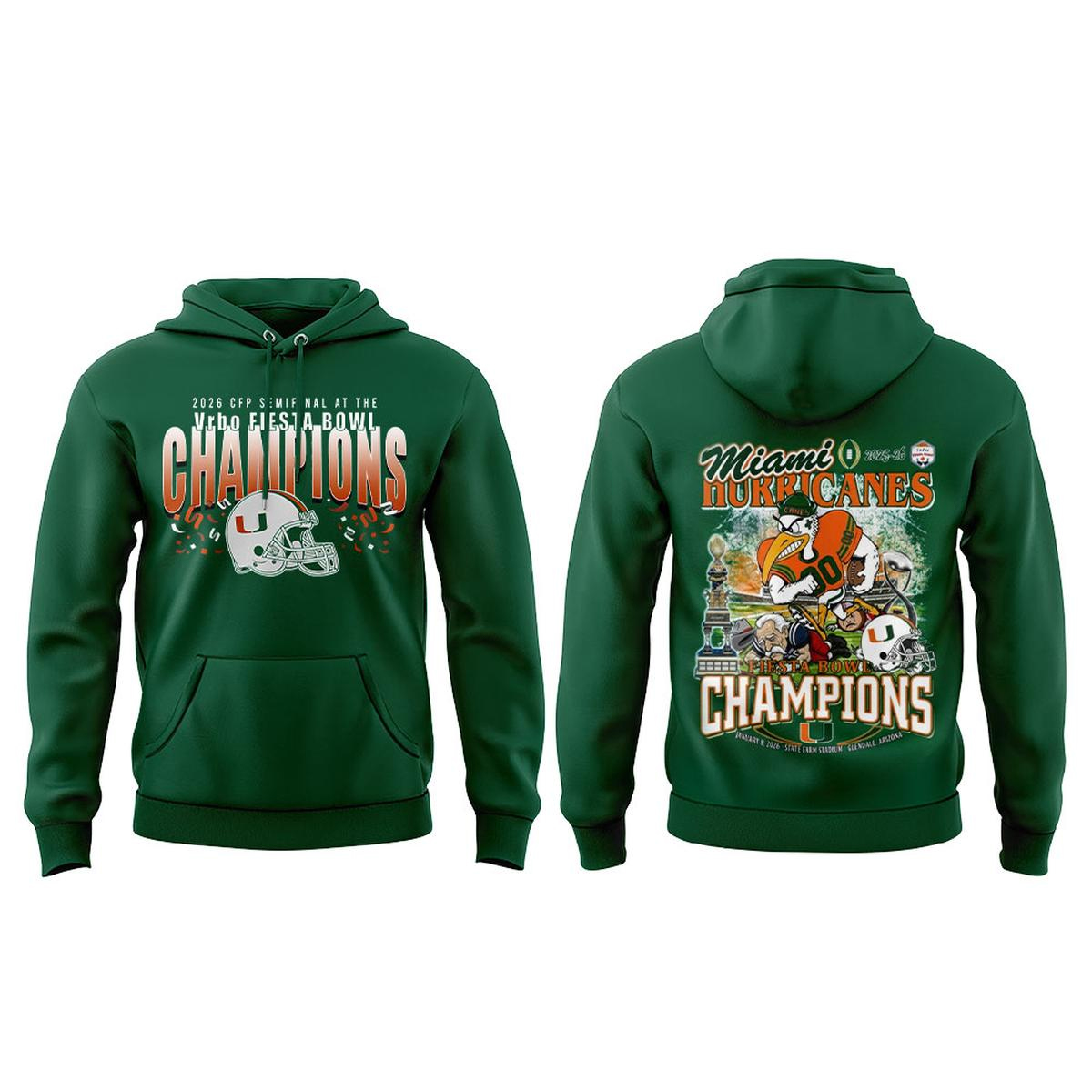 Miami Hurricanes 2026 Fiesta Bowl Champions CFP Semifinals Shirt 2 Miami Hurricanes 2026 Fiesta Bowl Champions CFP Semifinals Shirt - Image 2