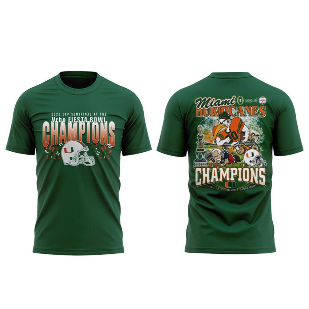 Miami Hurricanes 2026 Fiesta Bowl Champions CFP Semifinals Shirt 1 Miami Hurricanes 2026 Fiesta Bowl Champions CFP Semifinals Shirt