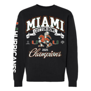 Miami Hurricanes Black College Football Playoff Cotton Bowl Champions Sweatshirt