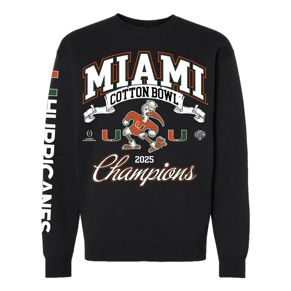Miami Hurricanes Black College Football Playoff Cotton Bowl Champions Sweatshirt 1 Miami Hurricanes Black College Football Playoff Cotton Bowl Champions Sweatshirt