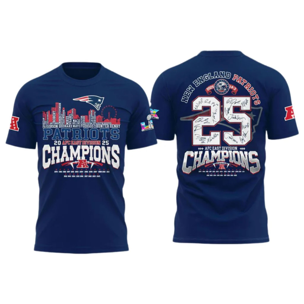 New England Patriots 2025 AFC East Division Champions Signature Shirt 1 New England Patriots 2025 AFC East Division Champions Signature Shirt