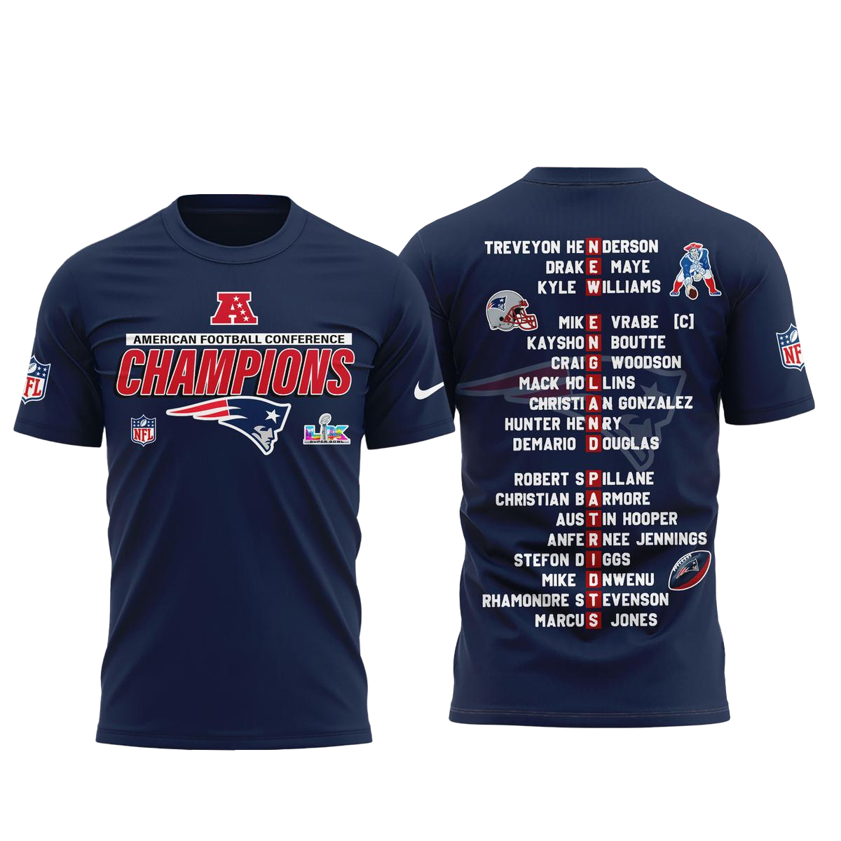 New England Patriots AFC Champions 2025-2026 Locker Room Trophy Shirt 1 New England Patriots AFC Champions 2025-2026 Locker Room Trophy Shirt
