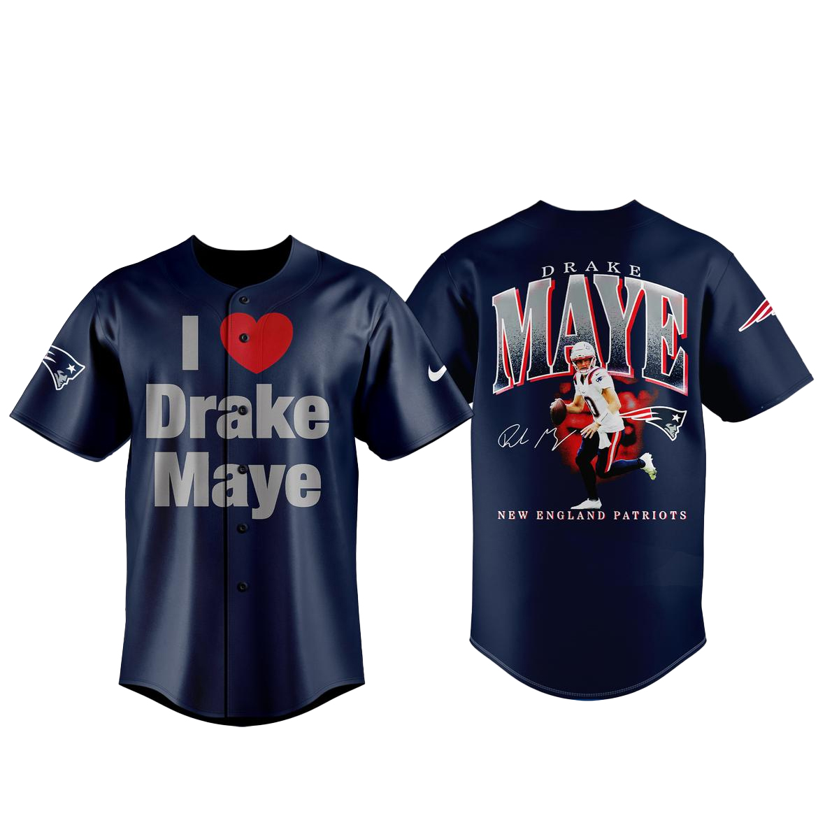 New England Patriots I Love Drake Maye Baseball Jersey 1 New England Patriots I Love Drake Maye Baseball Jersey
