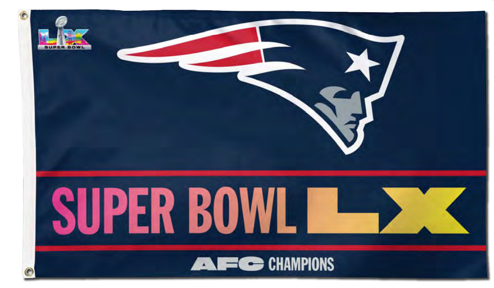 New England Patriots Super Bowl LX AFC Champions Flag Version 1 1 New England Patriots Super Bowl LX AFC Champions Flag Version 1