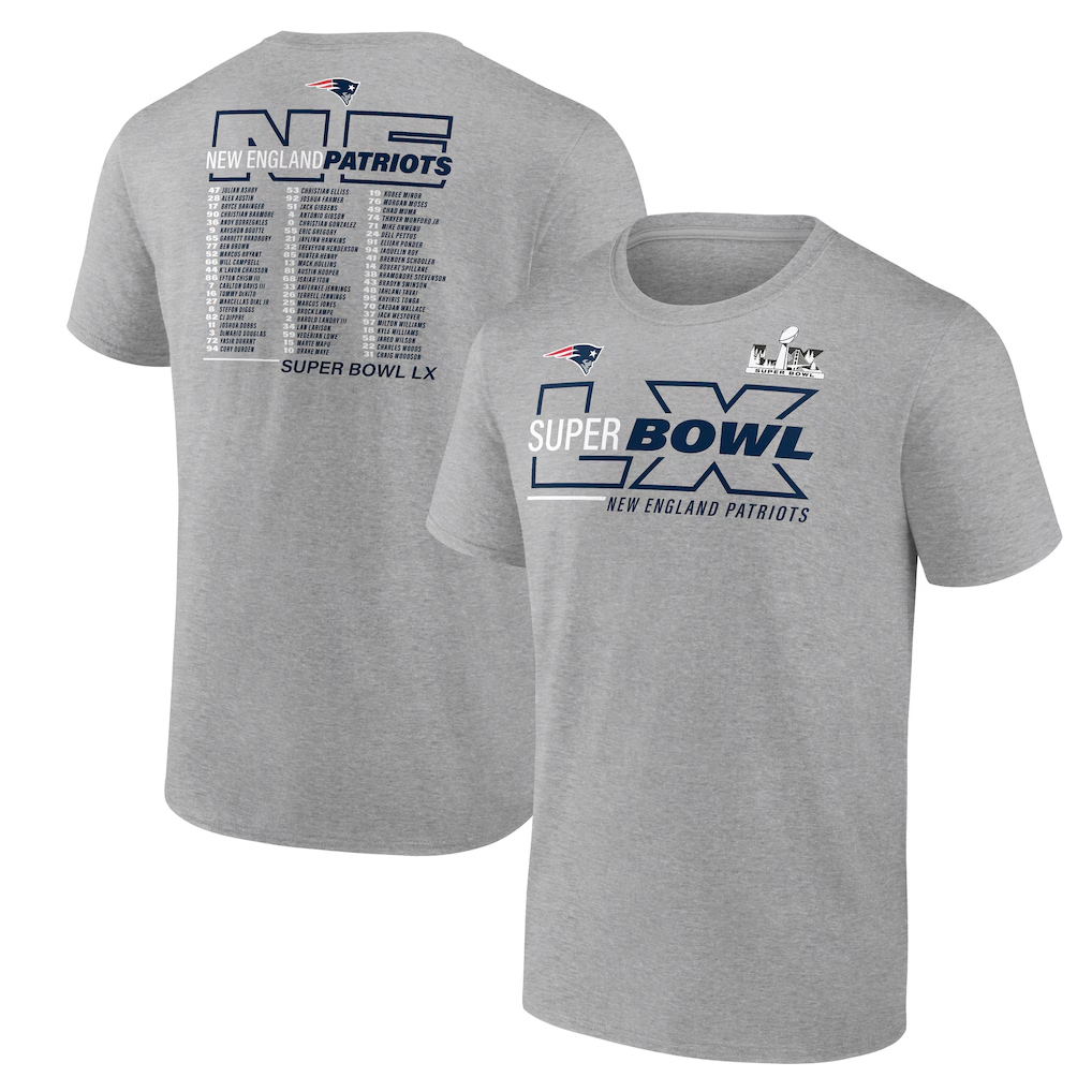 New England Patriots Super Bowl LX Roster T-Shirt 1 New England Patriots Super Bowl LX Roster T-Shirt