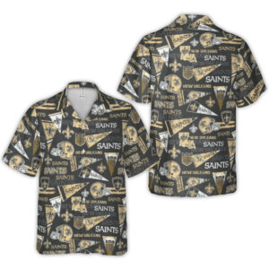 New Orleans Saints Logos Helmets and Pennants Collage Hawaiian Shirt