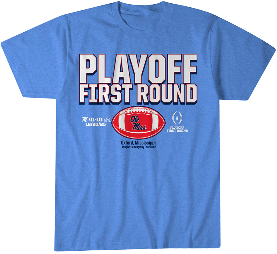Ole Miss Rebels 2025 CFP First Round Winner T-Shirt 1 Ole Miss Rebels 2025 CFP First Round Winner T-Shirt