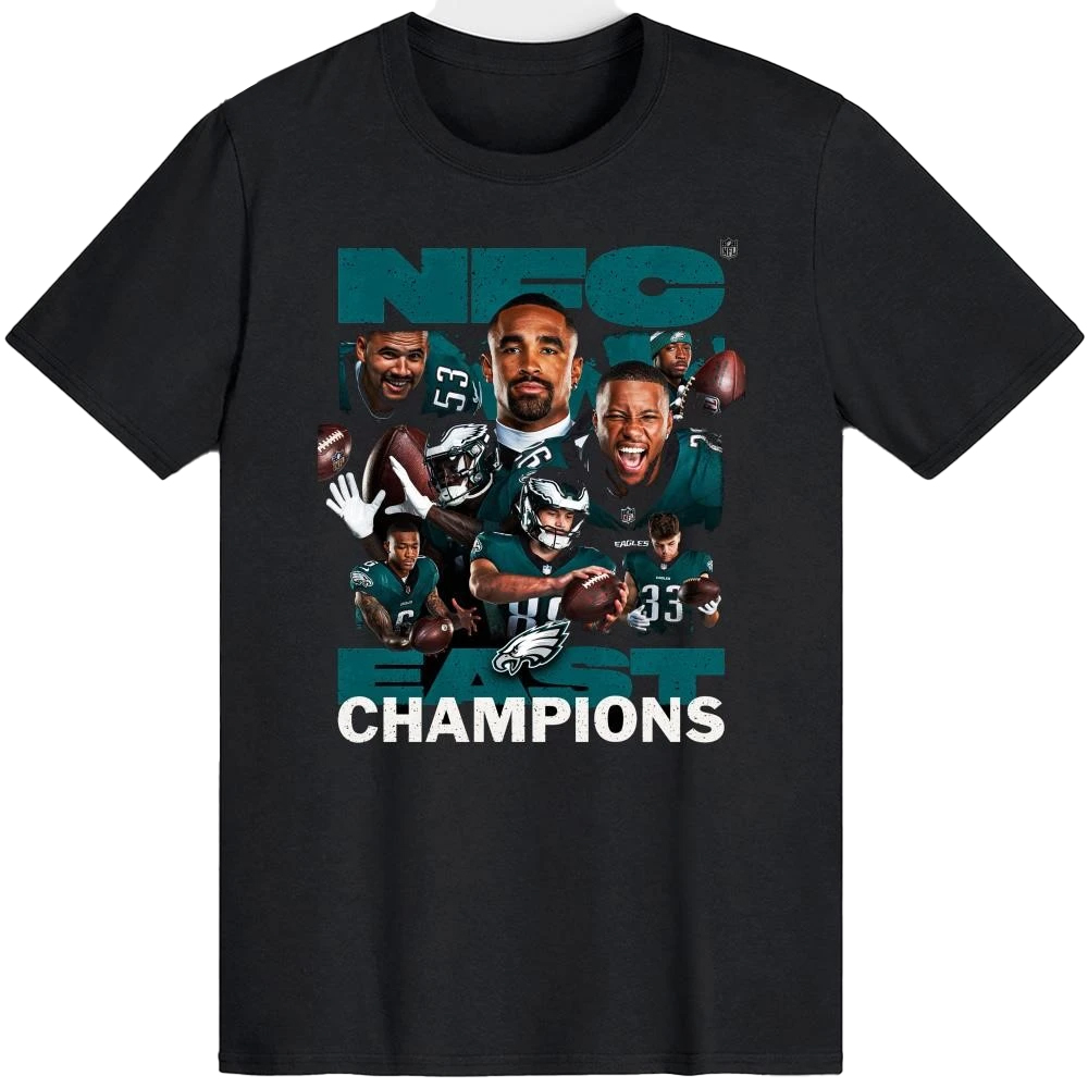 Philadelphia Eagles Back to Back 2025 East Champions T-Shirt 1 Philadelphia Eagles Back to Back 2025 East Champions T-Shirt