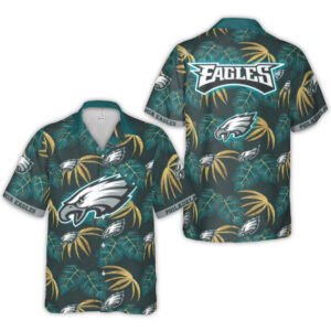 Philadelphia Eagles Logo With Tropical Leaves Hawaiian Shirt