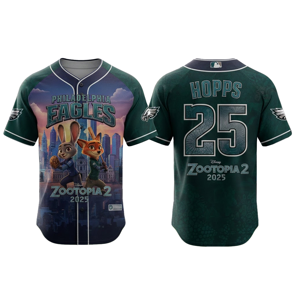Philadelphia Eagles x Zootopia 2 Wilde Hopps Baseball Jersey 2025 1 Philadelphia Eagles x Zootopia 2 Wilde Hopps Baseball Jersey 2025