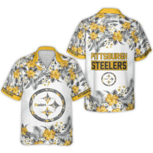 Pittsburgh Steelers Logo With Tropical Floral Pattern Hawaiian Shirt