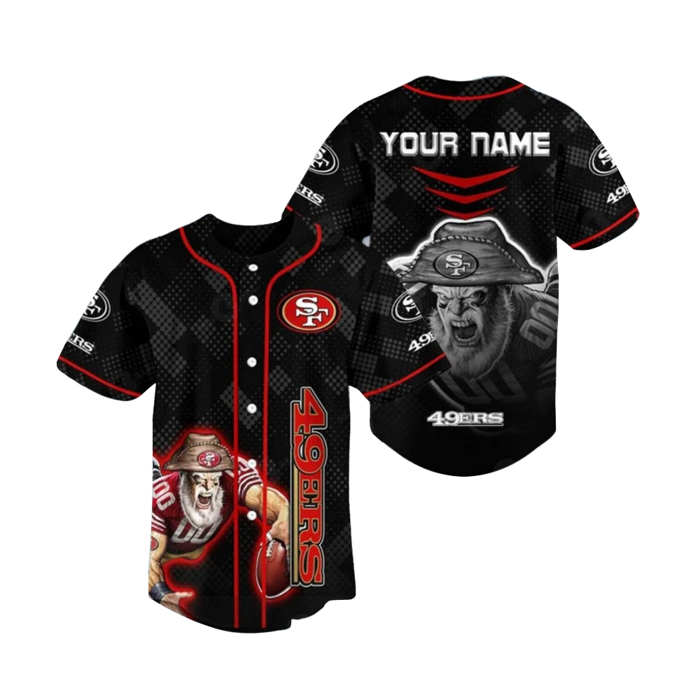 San Francisco 49Ers Mascot Custom Name Baseball Jersey 1 San Francisco 49Ers Mascot Custom Name Baseball Jersey