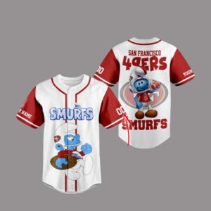 San Francisco 49Ers X The Smurfs Movie Custom Name Baseball Jersey