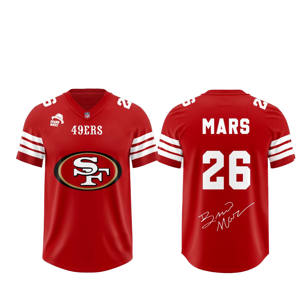 San Francisco 49ers x Bruno Mars The Romantic Tour 2026 Football Jersey 1 San Francisco 49ers x Bruno Mars The Romantic Tour 2026 Football Jersey