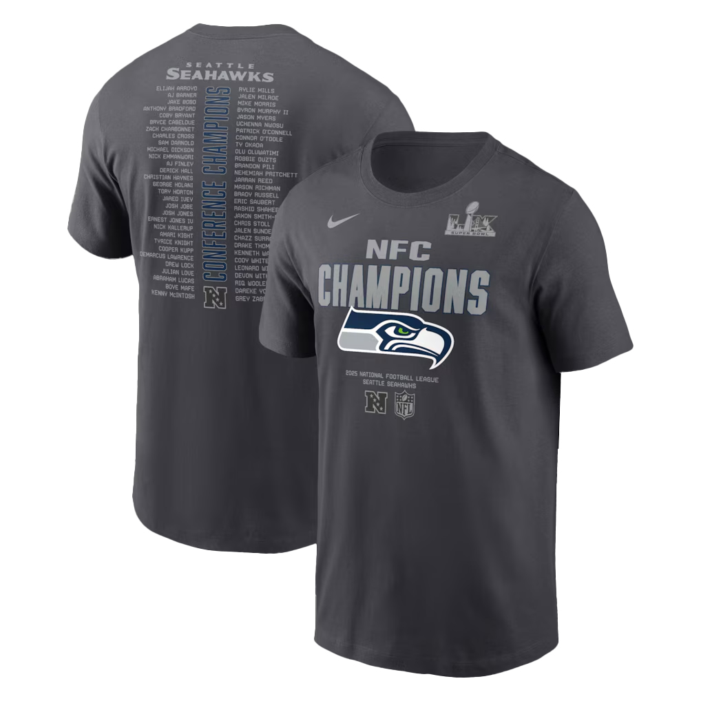Seattle Seahawks 2025 NFC Champions Roster T-Shirt 1 Seattle Seahawks 2025 NFC Champions Roster T-Shirt