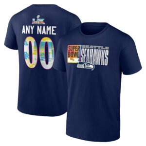 Seattle Seahawks College Navy Super Bowl LX Custom Name & Number T-Shirt