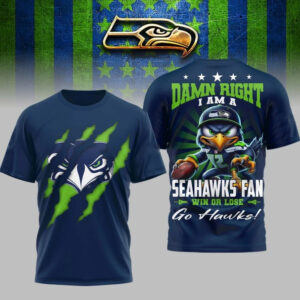 Seattle Seahawks Damn Right I am A Seahawks Fan Win Or Lose GO Hawks! T-Shirt