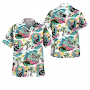 Skull Surfing Beach Hawaiian Shirt