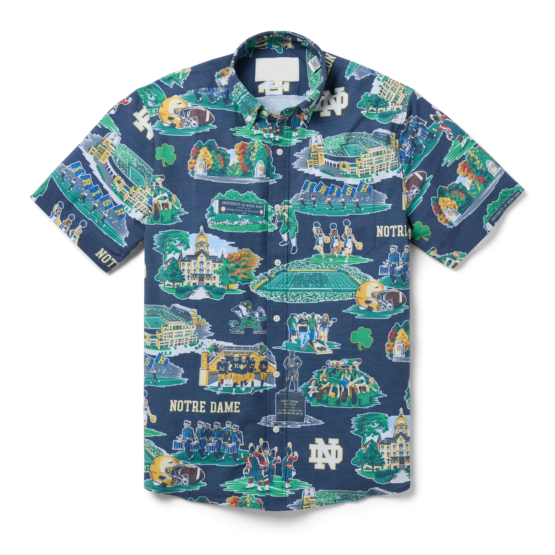 University of Notre Dame Scenic Performance Navy Hawaiian Pocket Shirt 1 University of Notre Dame Scenic Performance Navy Hawaiian Pocket Shirt
