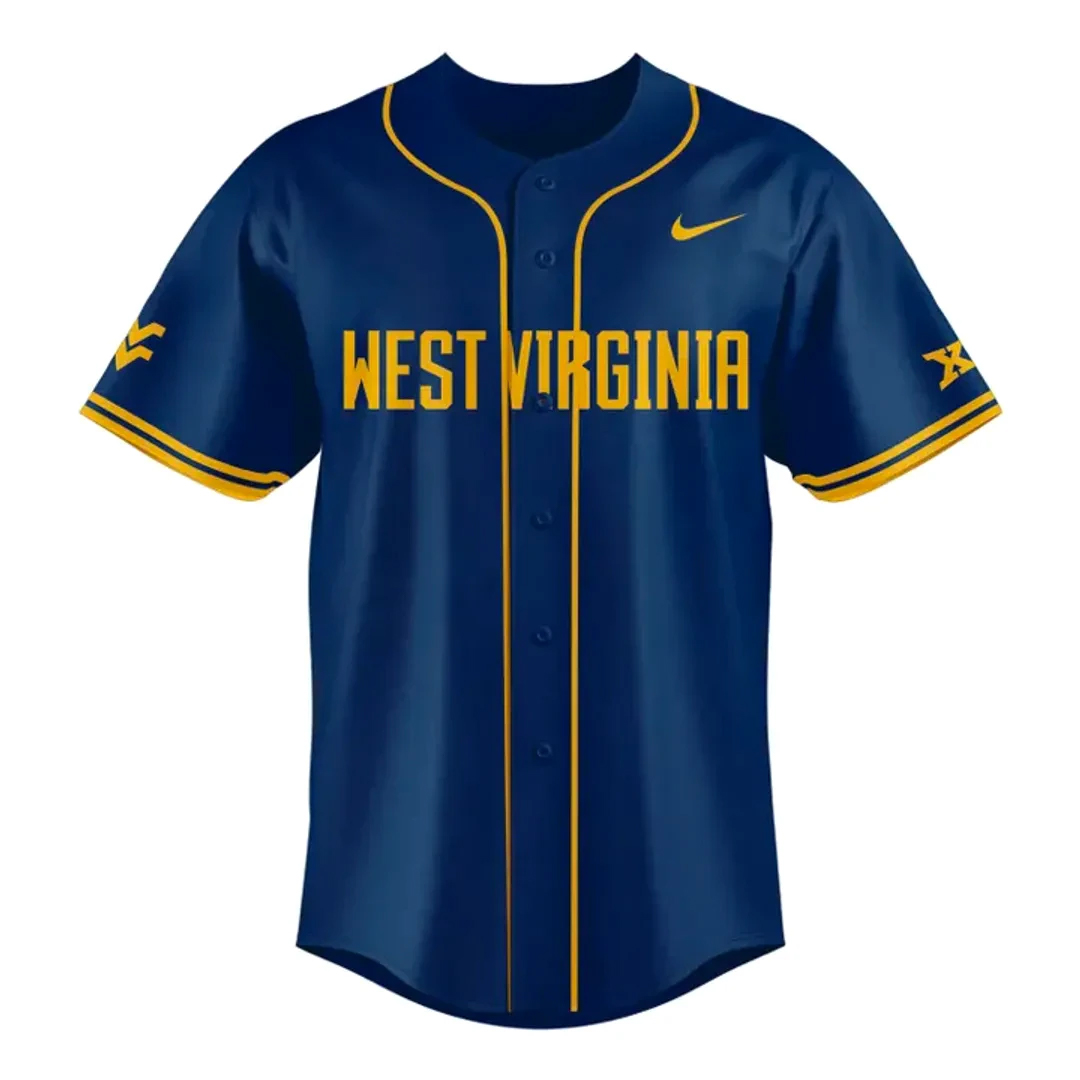 West Virginia Mountaineers Navy Baseball Jersey 1 West Virginia Mountaineers Navy Baseball Jersey