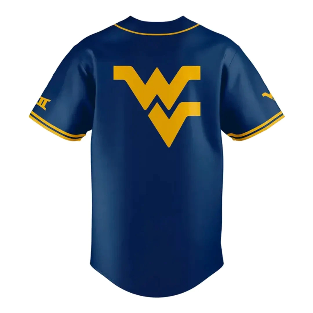 West Virginia Mountaineers Navy Baseball Jersey 2 West Virginia Mountaineers Navy Baseball Jersey - Image 2