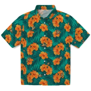 Anaheim Ducks Hawaiian Shirt - Hibiscus and Palm Leaves
