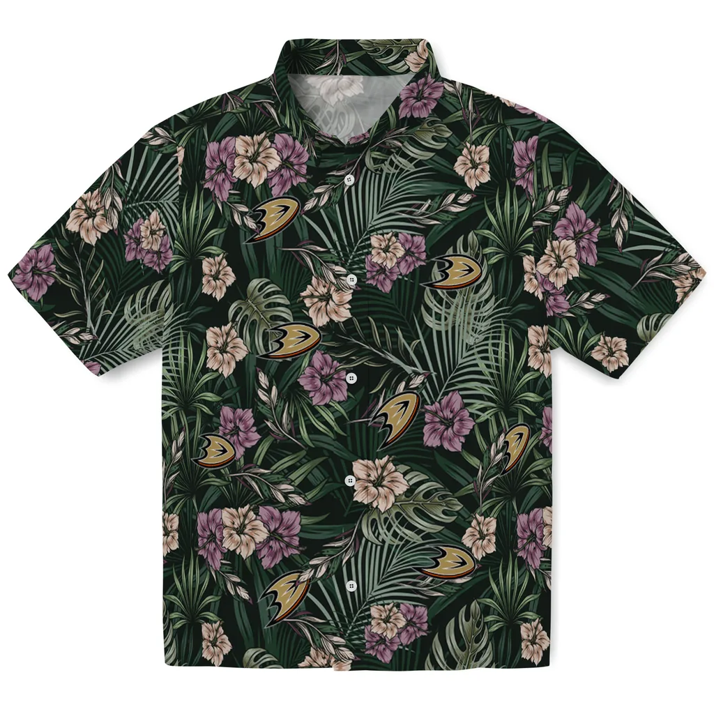Anaheim Ducks Hawaiian Shirt - Hibiscus Leaves Pattern 1 Anaheim Ducks Hawaiian Shirt - Hibiscus Leaves Pattern