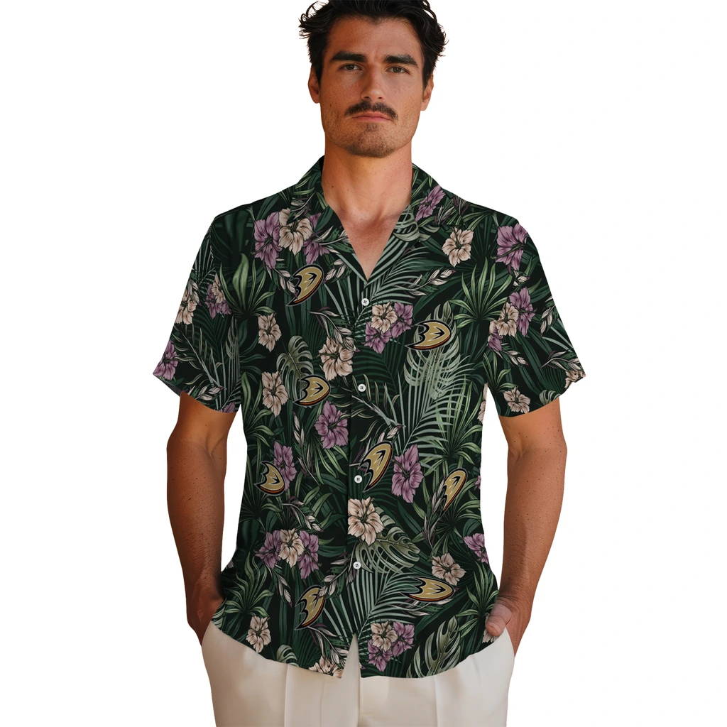 Anaheim Ducks Hawaiian Shirt - Hibiscus Leaves Pattern 2 Anaheim Ducks Hawaiian Shirt - Hibiscus Leaves Pattern - Image 2