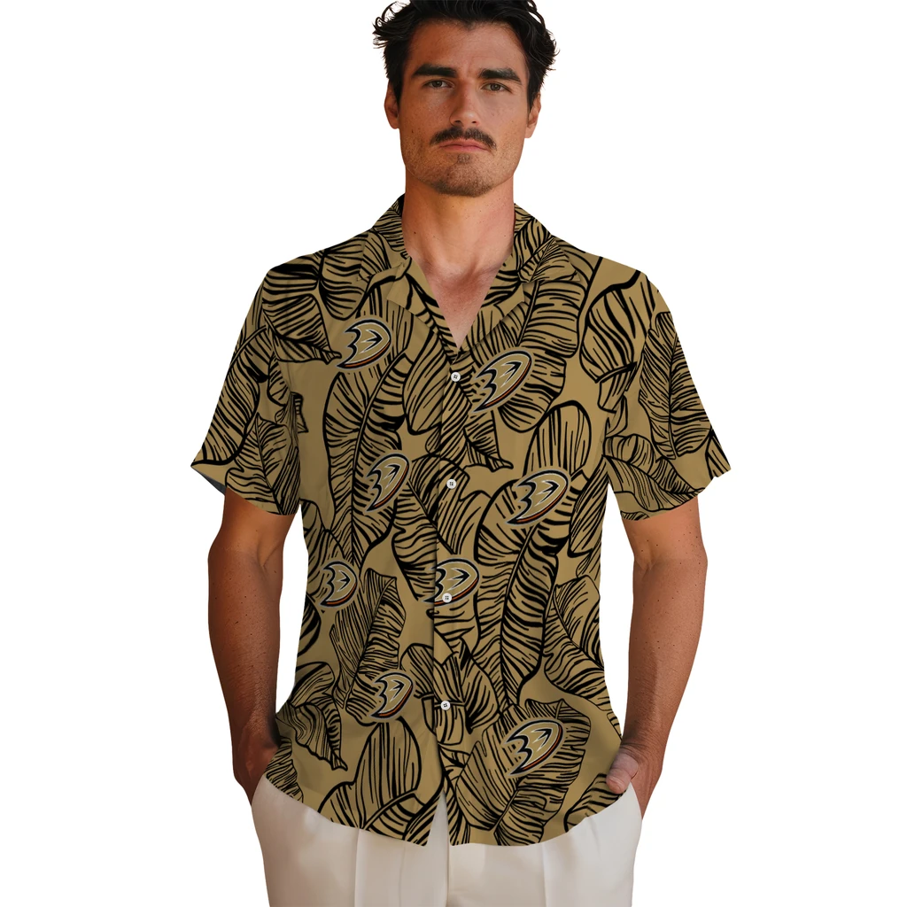 Anaheim Ducks Hawaiian Shirt - Leaf Outline 2 Anaheim Ducks Hawaiian Shirt - Leaf Outline - Image 2