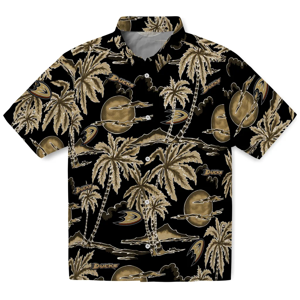 Anaheim Ducks Hawaiian Shirt - Palm Sunset 1 Anaheim Ducks Hawaiian Shirt - Palm Sunset