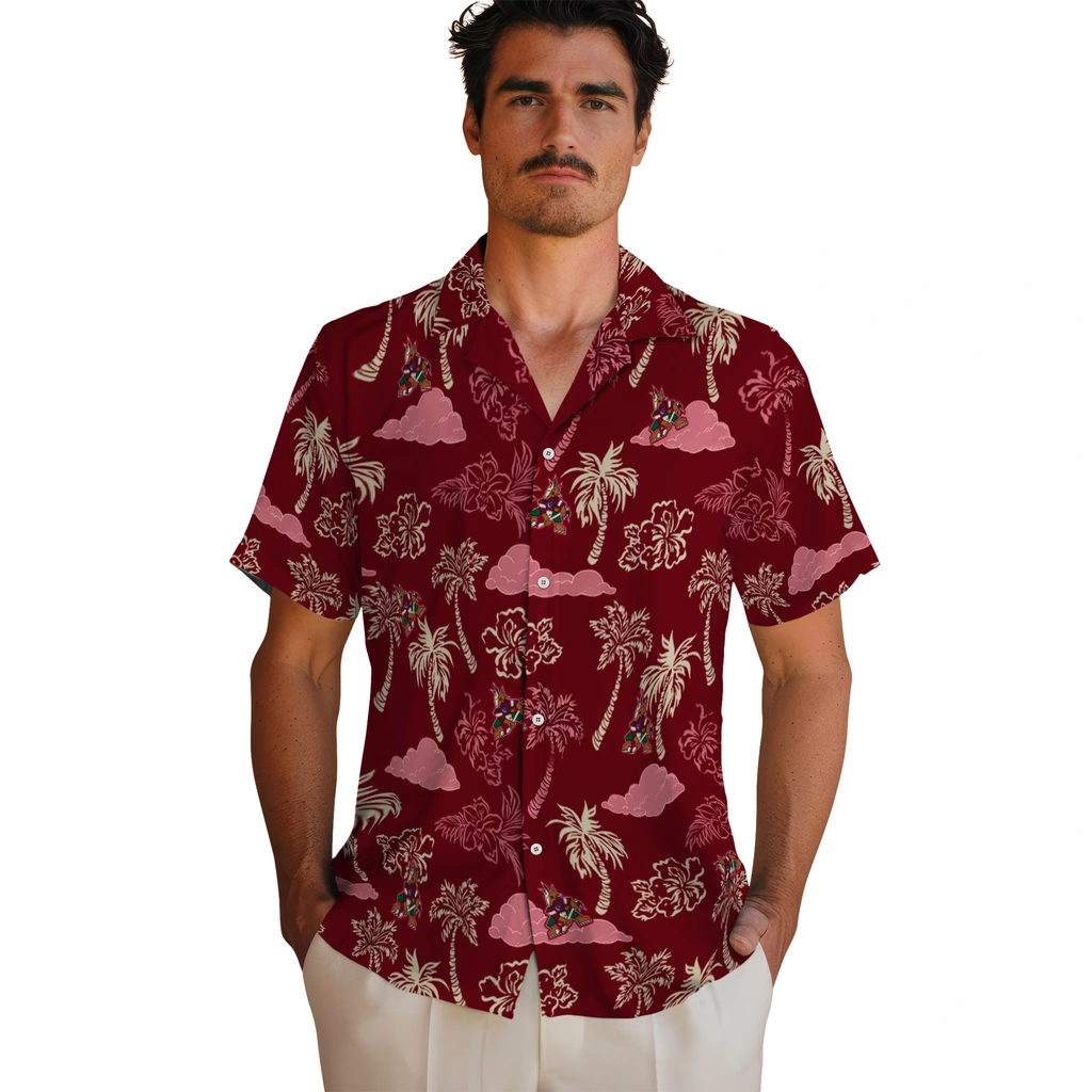 Arizona Coyotes Hawaiian Shirt - Palm And Clouds 2 Arizona Coyotes Hawaiian Shirt - Palm And Clouds - Image 2