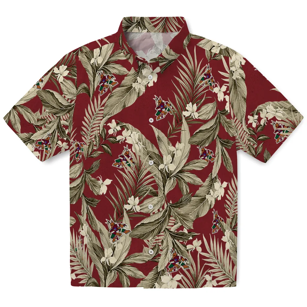 Arizona Coyotes Hawaiian Shirt - Palm Leaves 1 Arizona Coyotes Hawaiian Shirt - Palm Leaves
