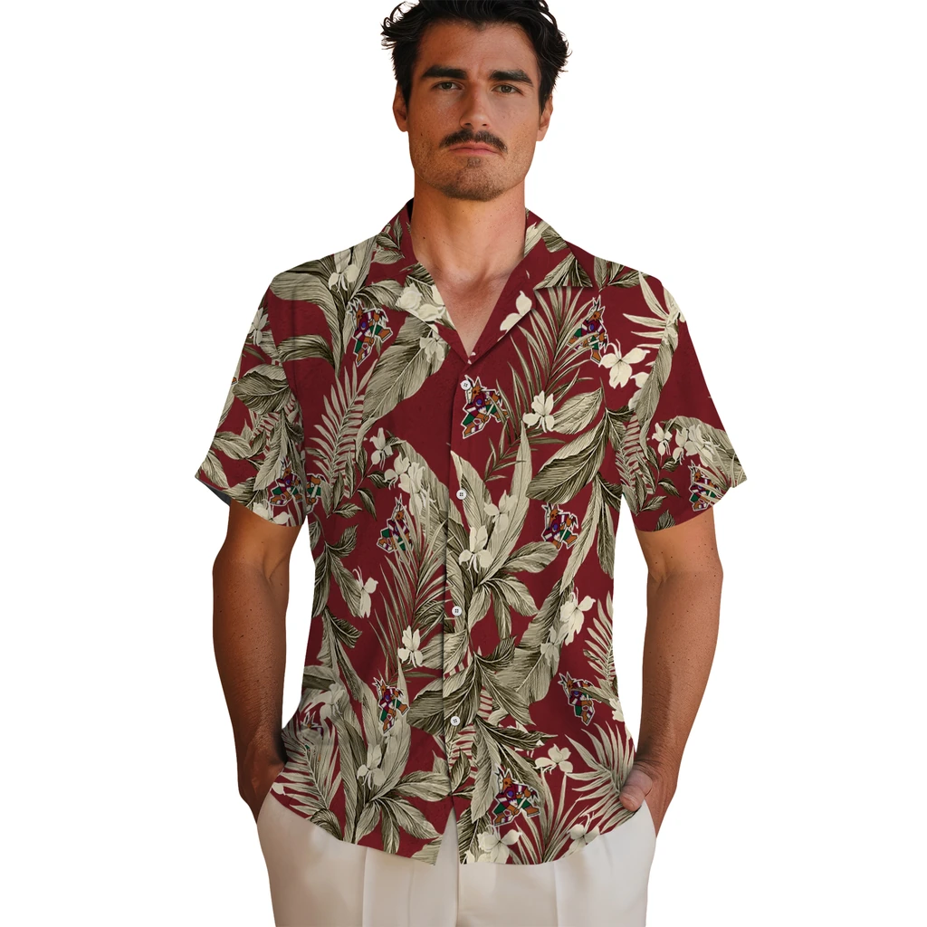 Arizona Coyotes Hawaiian Shirt - Palm Leaves 2 Arizona Coyotes Hawaiian Shirt - Palm Leaves - Image 2
