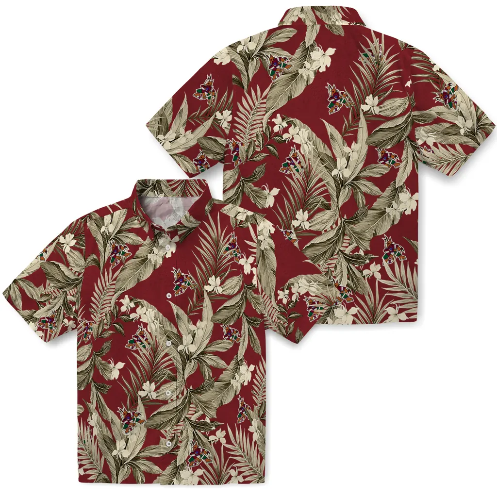 Arizona Coyotes Hawaiian Shirt - Palm Leaves 3 Arizona Coyotes Hawaiian Shirt - Palm Leaves - Image 3