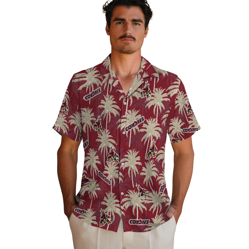 Arizona Coyotes Hawaiian Shirt - Palm Tree Motif 2 Arizona Coyotes Hawaiian Shirt - Palm Tree Motif - Image 2