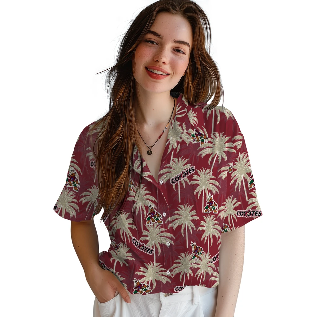 Arizona Coyotes Hawaiian Shirt - Palm Tree Motif 4 Arizona Coyotes Hawaiian Shirt - Palm Tree Motif - Image 4