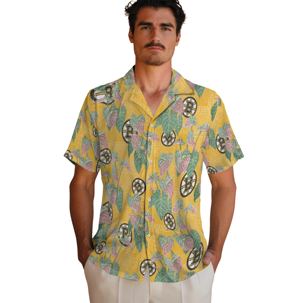 Boston Bruins Hawaiian Shirt - Anthurium Overlay 2 Boston Bruins Hawaiian Shirt - Anthurium Overlay - Image 2