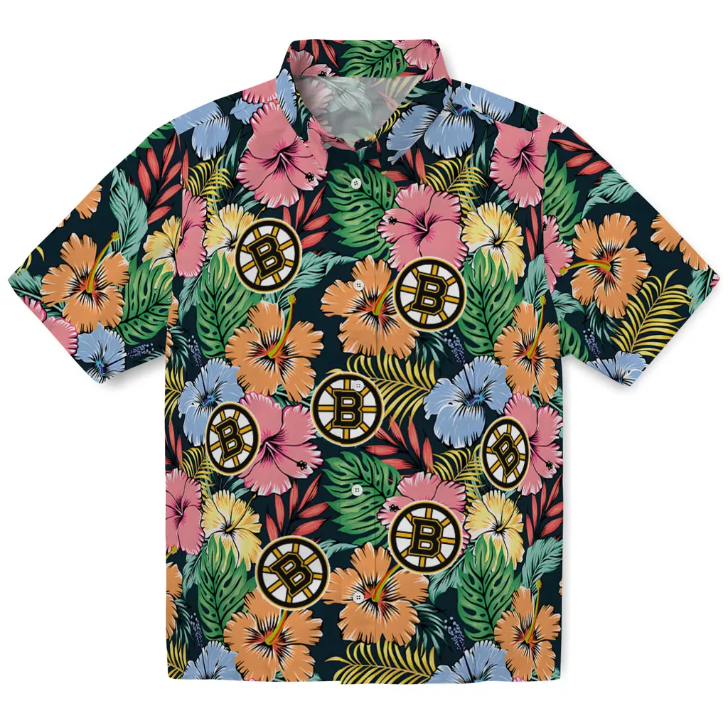 Boston Bruins Hawaiian Shirt - Brilliant Hibiscus Garden 1 Boston Bruins Hawaiian Shirt - Brilliant Hibiscus Garden