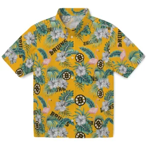 Boston Bruins Hawaiian Shirt - Flamingo and Hibiscus