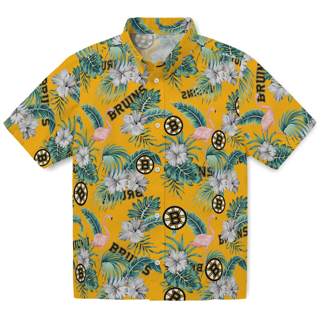 Boston Bruins Hawaiian Shirt - Flamingo and Hibiscus 1 Boston Bruins Hawaiian Shirt - Flamingo and Hibiscus