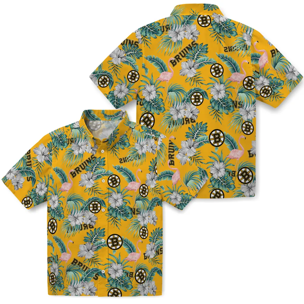 Boston Bruins Hawaiian Shirt - Flamingo and Hibiscus 3 Boston Bruins Hawaiian Shirt - Flamingo and Hibiscus - Image 3