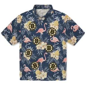 Boston Bruins Hawaiian Shirt - Flamingo Hibiscus