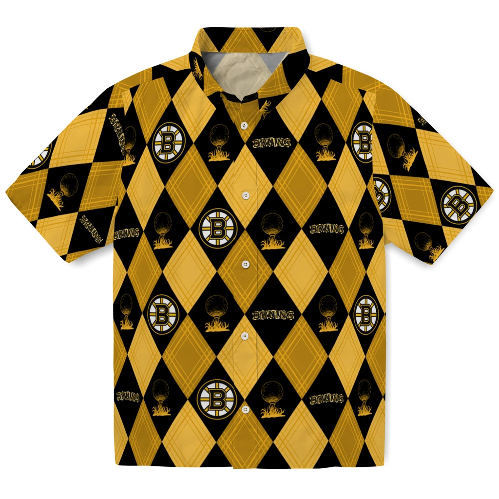 Boston Bruins Hawaiian Shirt - Golfing Plaid 1 Boston Bruins Hawaiian Shirt - Golfing Plaid