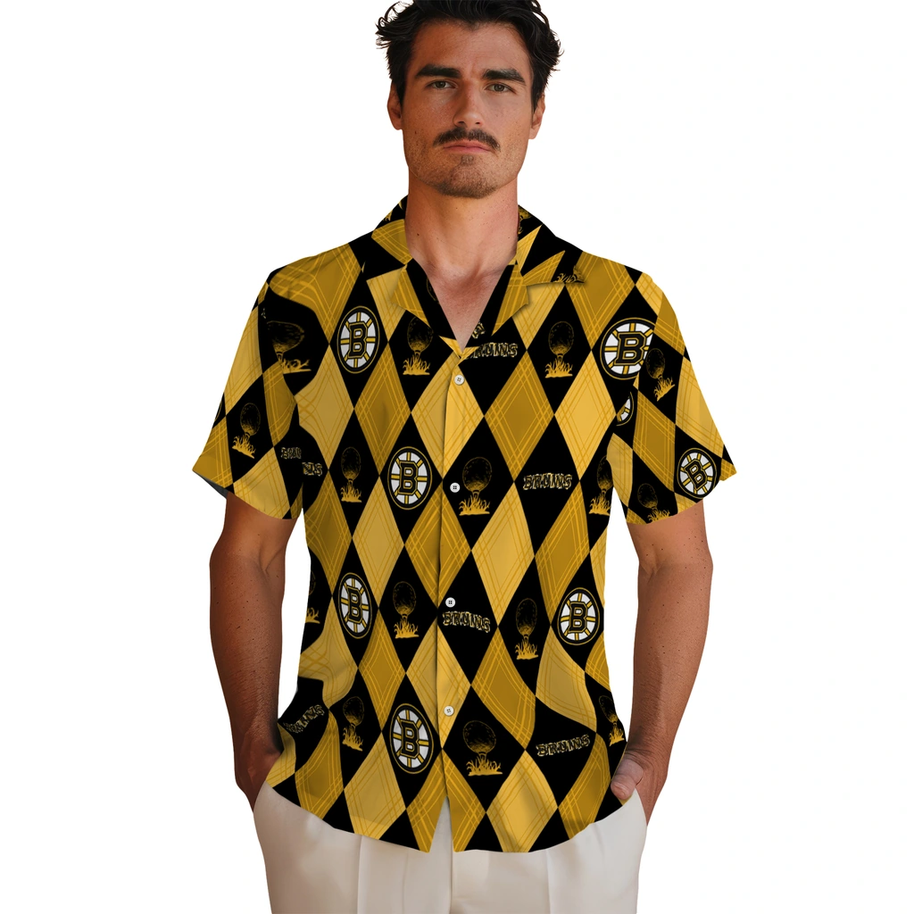 Boston Bruins Hawaiian Shirt - Golfing Plaid 2 Boston Bruins Hawaiian Shirt - Golfing Plaid - Image 2