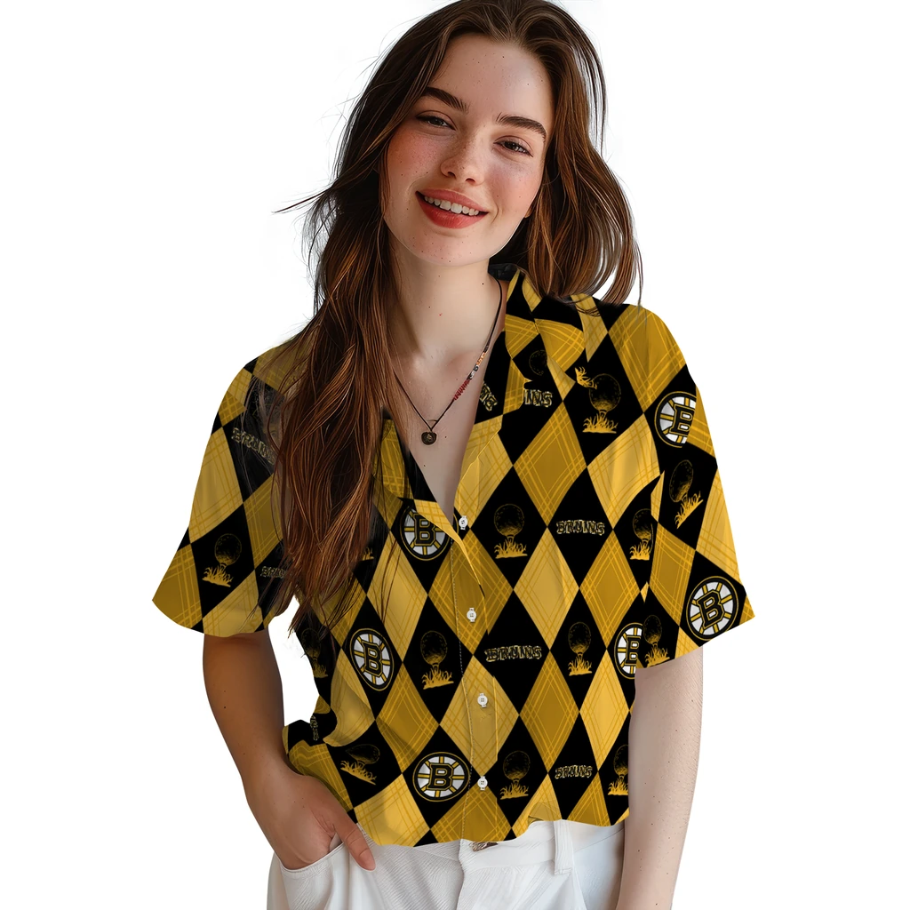 Boston Bruins Hawaiian Shirt - Golfing Plaid 4 Boston Bruins Hawaiian Shirt - Golfing Plaid - Image 4