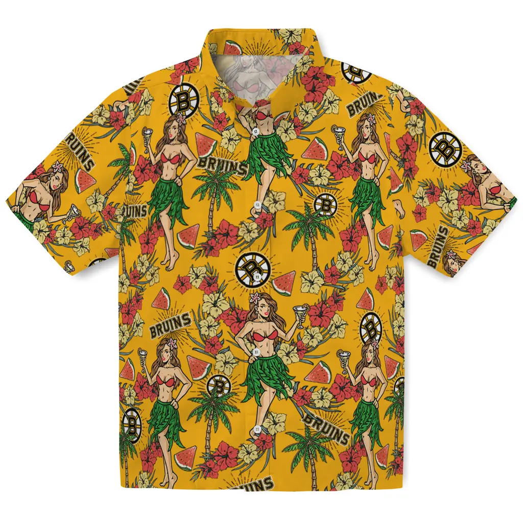 Boston Bruins Hawaiian Shirt - Hawaiian Girls Design 1 Boston Bruins Hawaiian Shirt - Hawaiian Girls Design