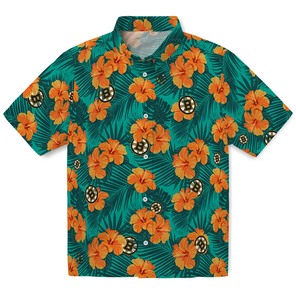 Boston Bruins Hawaiian Shirt - Hibiscus and Palm Leaves 1 Boston Bruins Hawaiian Shirt - Hibiscus and Palm Leaves