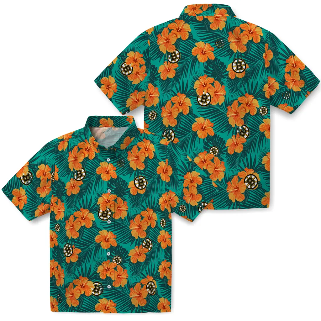 Boston Bruins Hawaiian Shirt - Hibiscus and Palm Leaves 3 Boston Bruins Hawaiian Shirt - Hibiscus and Palm Leaves - Image 3