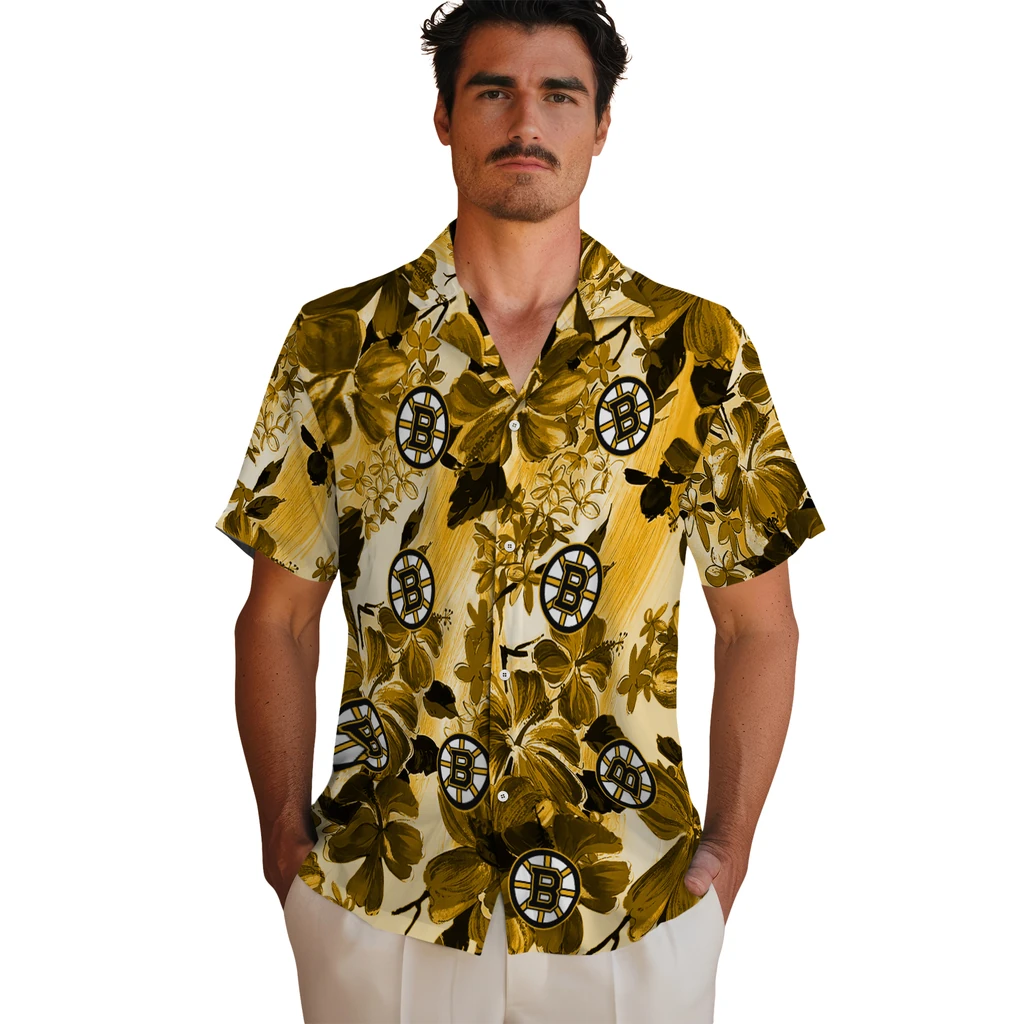 Boston Bruins Hawaiian Shirt - Hibiscus Arrangement 2 Boston Bruins Hawaiian Shirt - Hibiscus Arrangement - Image 2