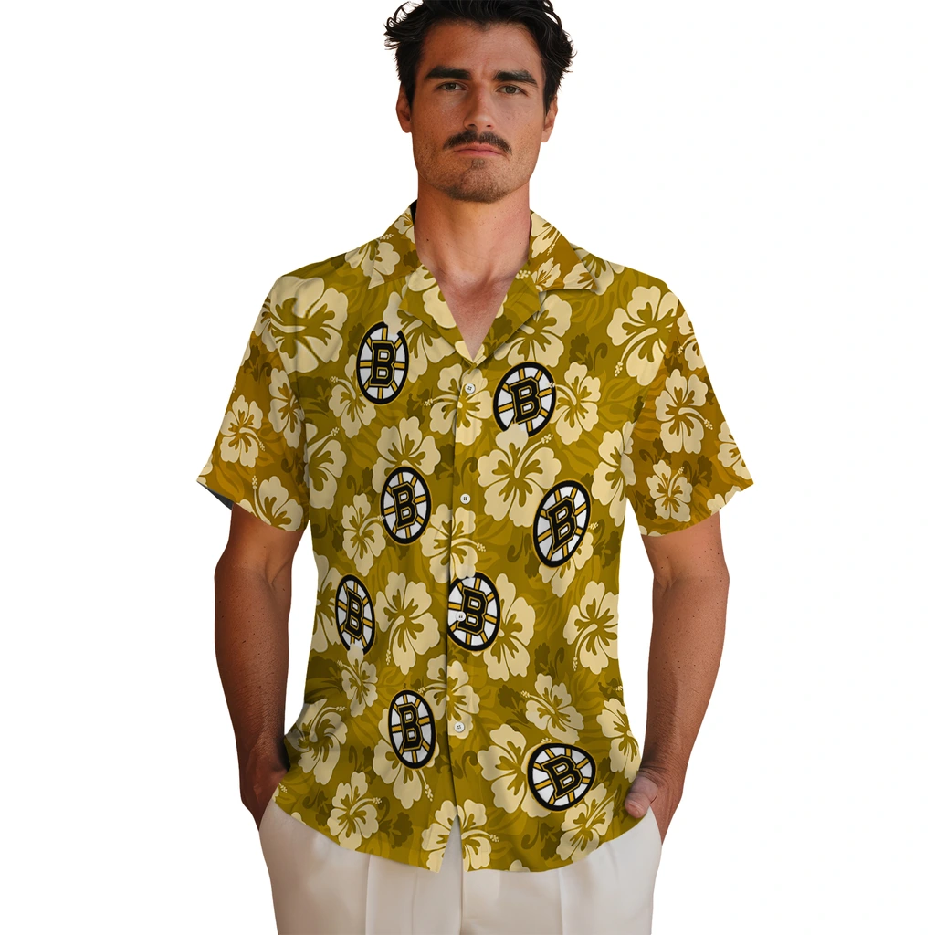Boston Bruins Hawaiian Shirt - Hibiscus Cluster 2 Boston Bruins Hawaiian Shirt - Hibiscus Cluster - Image 2